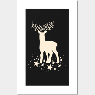 Retro Reindeer Starry Night Hygge Aesthetic Pattern Posters and Art